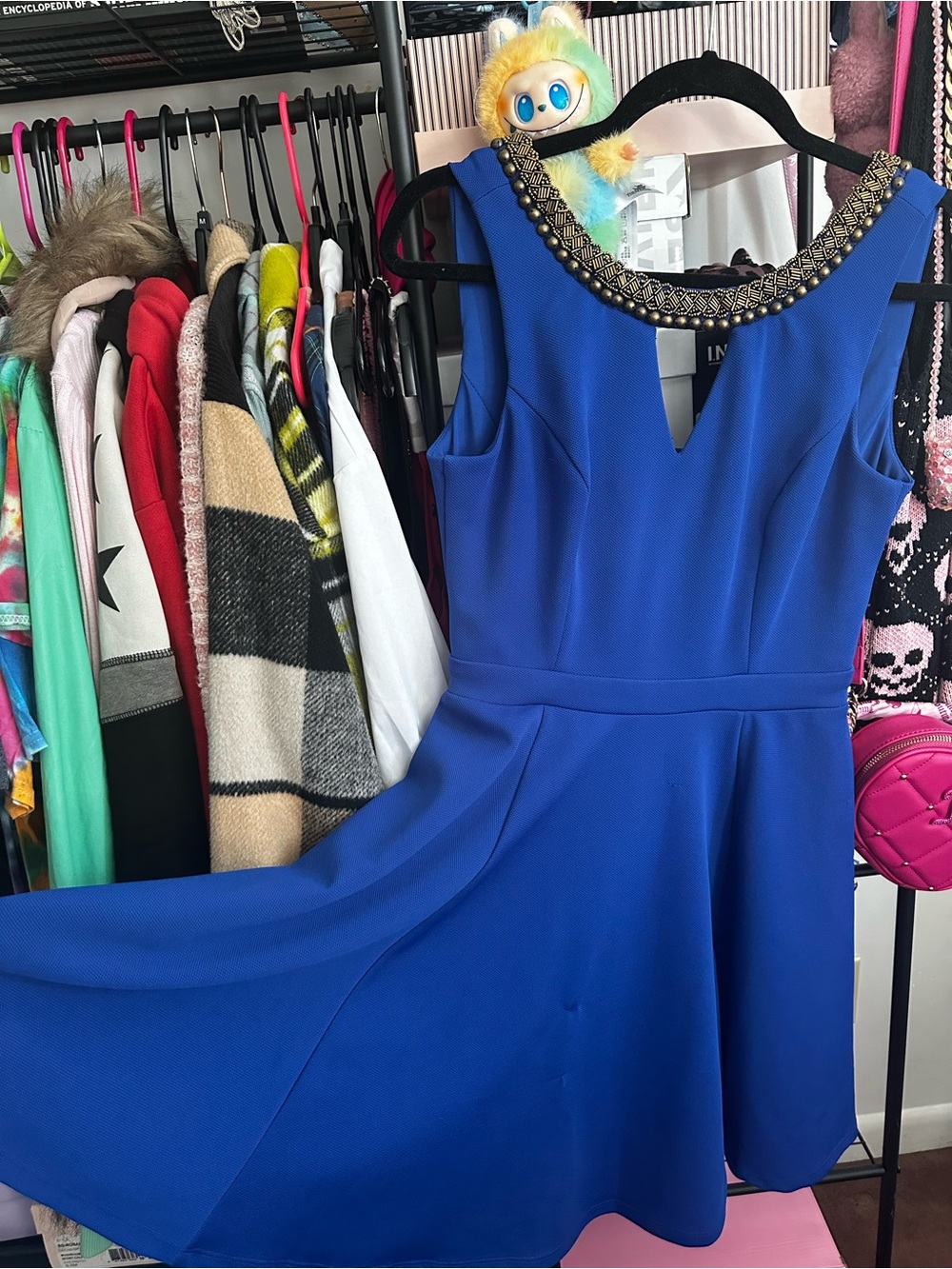 XOXO Royal Blue Embellished Neck Midi Dress